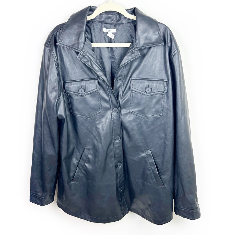 BP. Vegan Leather Shacket button front long length black size: XL